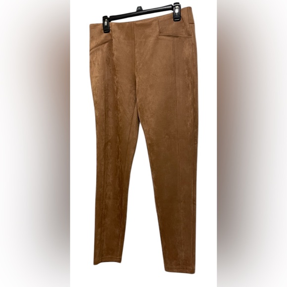 ZAC & RACHEL PETITE HIGH RISE PANTS FAUX-SUEDE WOMENS SLIM TAN COLOR SIZE PLARGE - Picture 2 of 16
